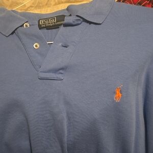 Polo by Ralph Lauren Men's Polo Shirt in Blue with Orange Logo